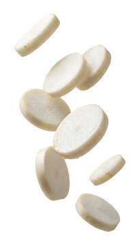 Fresh sliced daikon radish isolated on transparent background