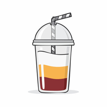 Flat design illustration of a layered drink in a clear cup with straw