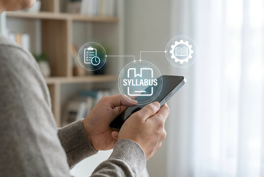 Person using smartphone to plan educational syllabus or home learning