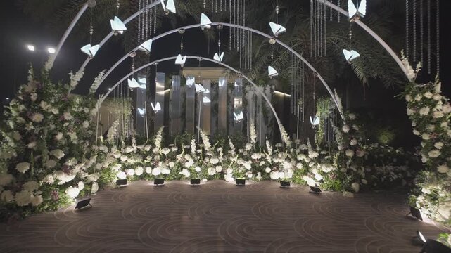 Luxury Indian Wedding Decor with Floral Mandap, Elegant Stage Design, Traditional Ceremony Setup, and Grand Celebration Venue Decoration
