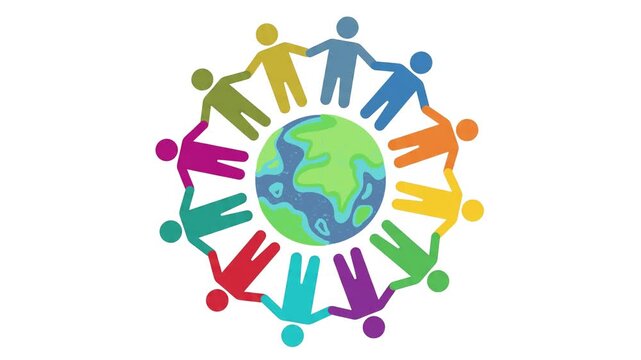 Footage animation of Diverse People Holding Hands Around Spinning Earth Loop for World Population Day and Global Unity 