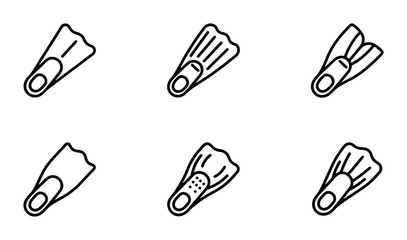 Six Diverse Flippers, Swimming Fins, Scuba Gear Icons, Water Sports Equipment, Vector Set © Jorina
