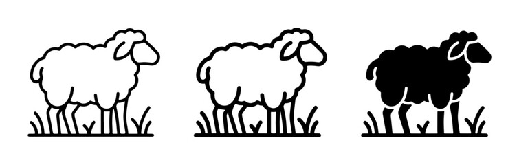 Sheep Icons, Farm Animals Vector Set, Black and White Sheep Graphics, Livestock Illustrations © Tushar