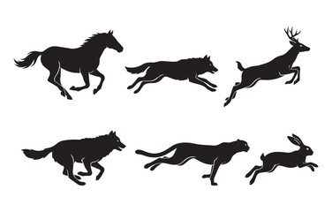 Fototapeta premium Set of silhouettes of running wild animals