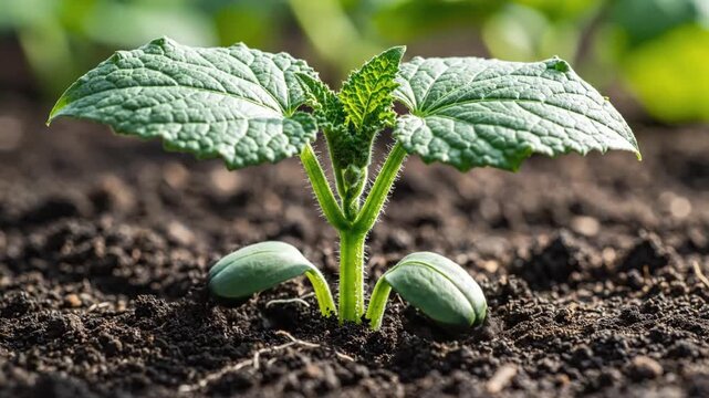 Growing plants in spring with timelapse of sprouts germinating from seeds in garden soil