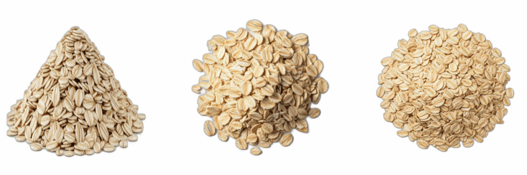 Organic Rolled Oats PNG Clipart, Raw Oatmeal Piles Set for Healthy Breakfast Packaging Design, Isolated Whole Grain Cereal Graphic Elements, Porridge Ingredient Food Photography Bundle, Transparent Ba