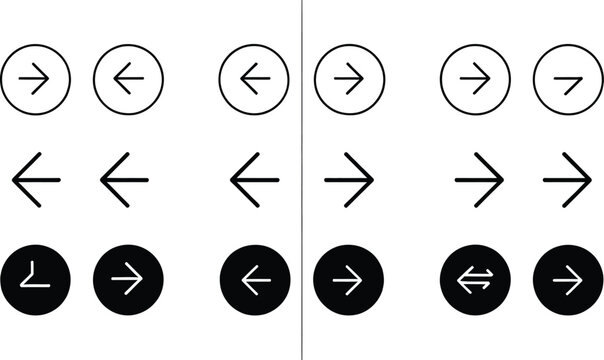 Arrow Buttons Icon Set for Website Slider Navigation, Next and Previous Web Interface Controls.