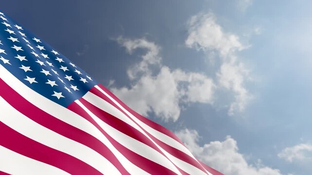 Passenger Airplane Flying Over American Flag Against Blue Sky