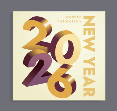 Bold 2026 New Year typographic design in stylized graphic style on light background, symbolizing celebration concept. Vector illustration
