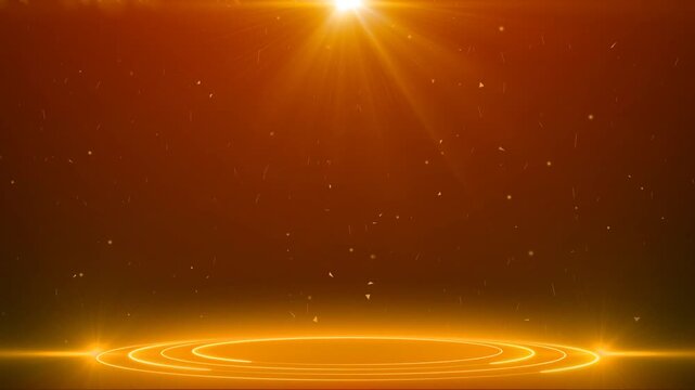 Golden radiant sunburst light effect with glowing particles and concentric circles on warm gradient background