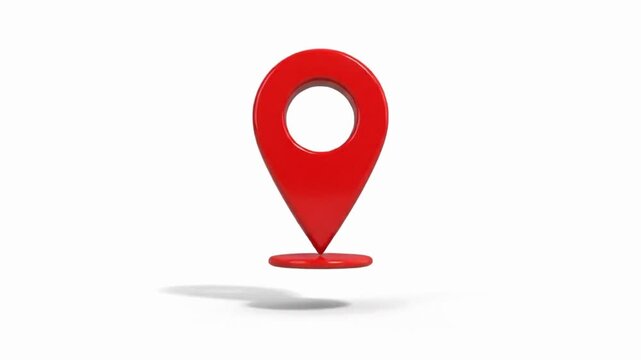 Looping animation of red map pin bouncing on screen with no specific location or time frame involved
