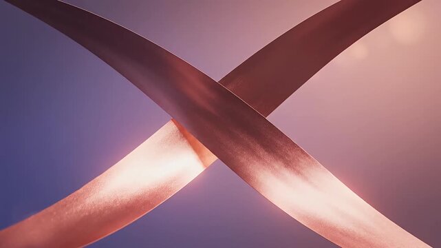 Abstract rose gold ribbons floating in warm light.