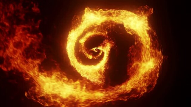 Fiery spiral swirl animation: dynamic flame patterns in motion