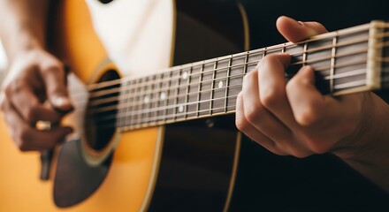Obraz premium Person playing electric guitar with fingers on fretboard