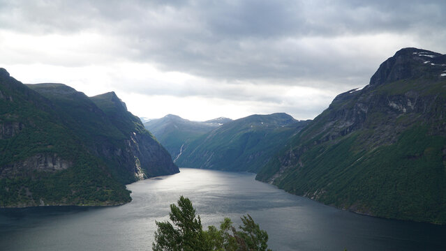 Green Misty Mountain and Glacier landscapes near Briksdal Glacier in Norway