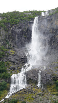 Green Misty Mountain and Glacier landscapes near Briksdal Glacier in Norway