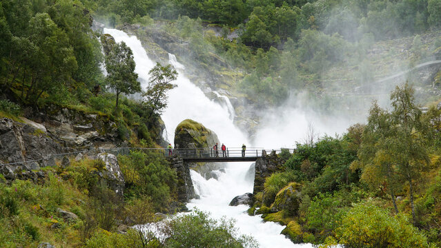 Green Misty Mountain and Glacier landscapes near Briksdal Glacier in Norway