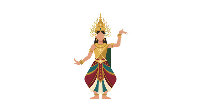 Traditional Cambodian Apsara Dancer in Elaborate Costume and Headdress