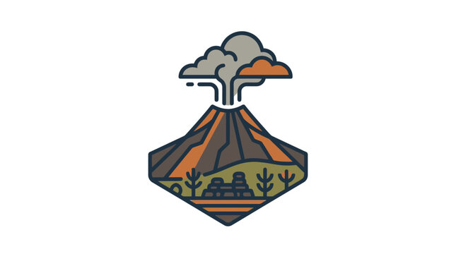 Stylized Volcano Eruption with Smoke and Lava Flow, Vector Illustration
