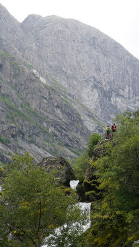 Green Misty Mountain and Glacier landscapes near Briksdal Glacier in Norway