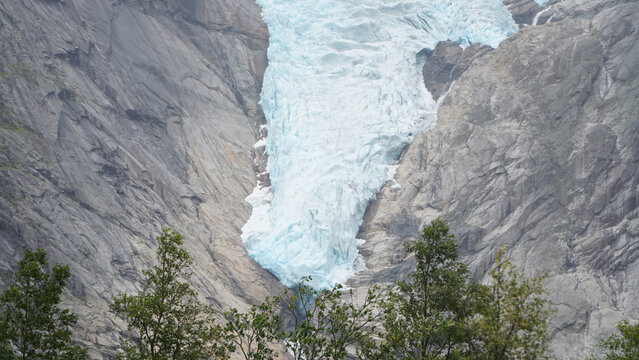 Green Misty Mountain and Glacier landscapes near Briksdal Glacier in Norway