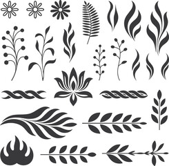 Black Decorative Floral and Nature Elements vector © Priyom