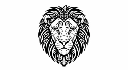 Obraz premium Majestic Lion Head Tattoo Design in Black and White with Intricate Tribal Patterns