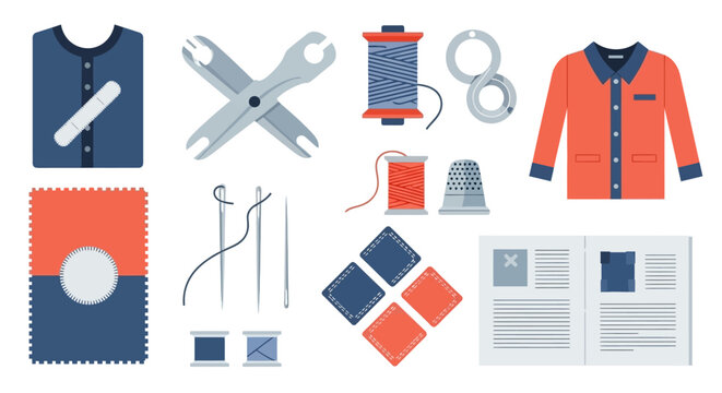 Sewing Supplies and Garment Icons: Crafting, Repair, and Tailoring
