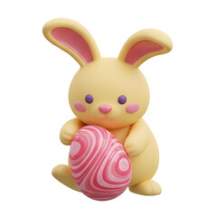 Obraz premium Cute 3D Easter Bunny Holding a Swirl Pattern Egg