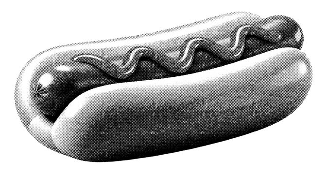 Hot dog with mustard in halftone