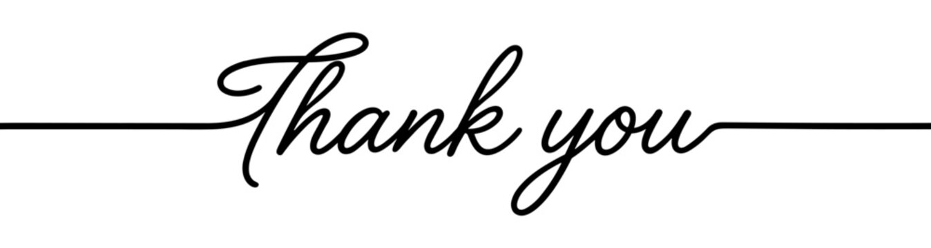 Thank you script lettering in continuous line drawing