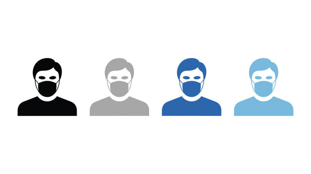 Four illustrated people wearing different colored face masks against white background