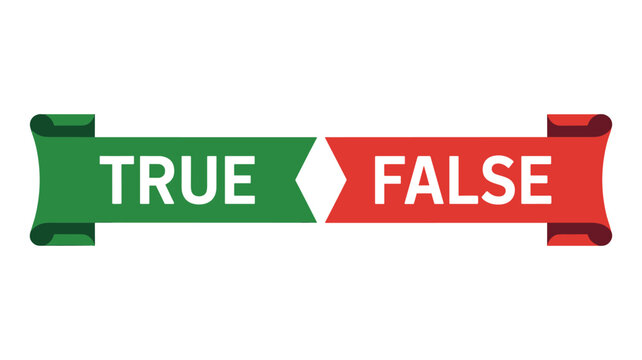 Green and red 3 d blocks with the words t r u e and f a l s e in white letters cube