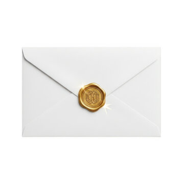Gold wax seal stamp on white envelope for invitation
