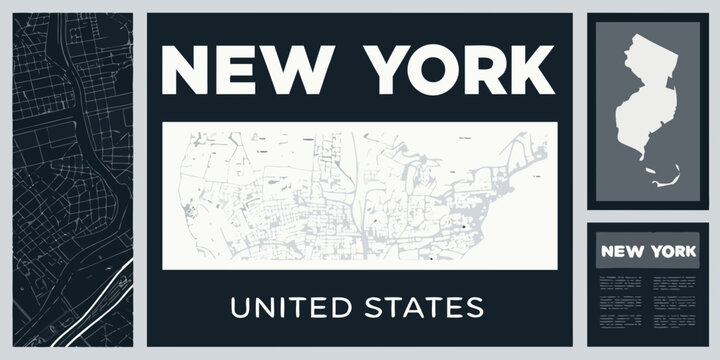 New York City Map Illustration With State Silhouette Vector Graphic