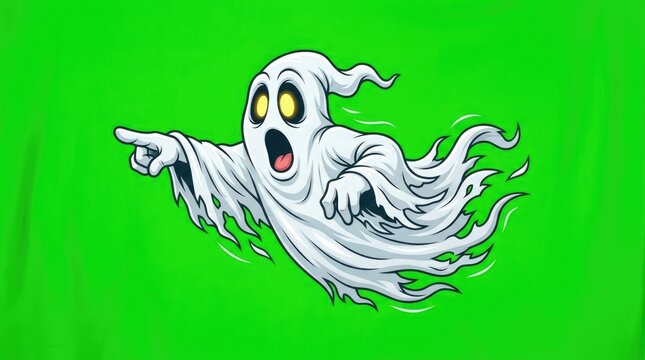 Cartoon ghost pointing for halloween decorations party supplies and spooky graphic designs