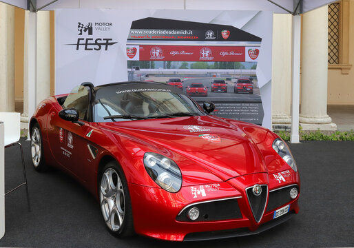 Modena, Italy, may 29 2026 - Motor Valley Fest 2026 public exhibition, Alfa Romeo 8C competition, luxury sports car