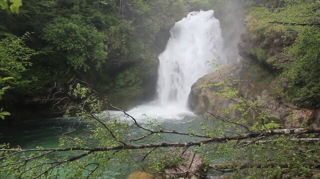 Slap Sum waterfall in Vintgar gorge near Bled, Slovenia