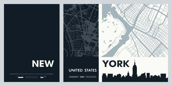 New York City Map Silhouette And Skyline Vector Illustration