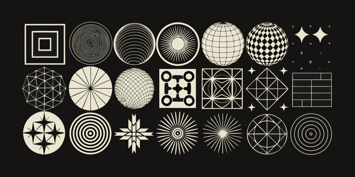 Geometric wireframe patterns beige vector illustration on black background
