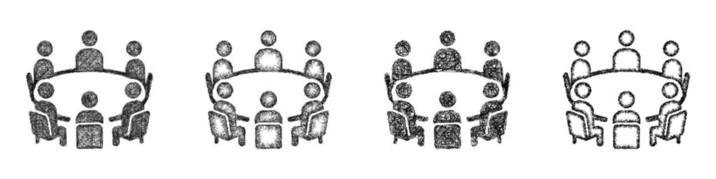 Black and white sketch round table icon design set