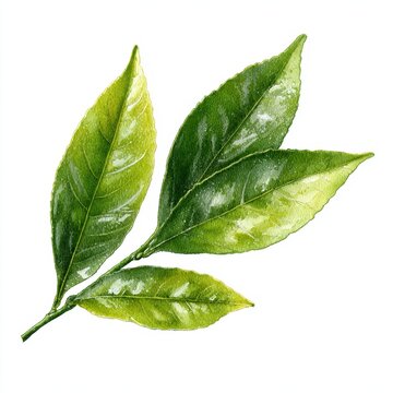 Green petitgrain leaves isolated on a clean white canvas