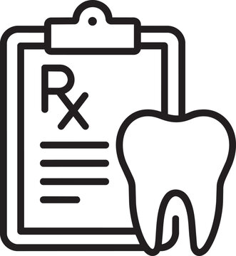 Medical clipboard with prescription paper and human tooth representing dental clinic patient record outline vector illustration