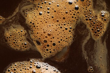 Obraz premium Delicious coffee and bubbles as background, top view