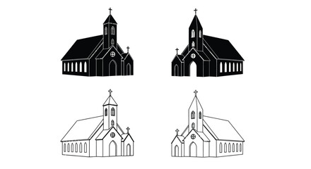 Church Building Silhouettes Black And White Linear Style Silhouette © MDRAYHAN