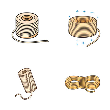 Set of twine rolls and coiled rope for crafting and packaging