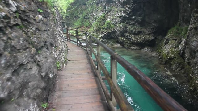 Boardwalk in Vintgar gorge near Bled, Slovenia