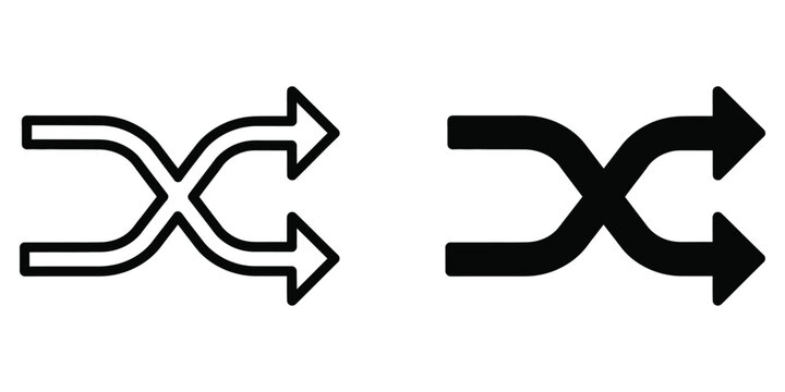 Black shuffle icon set with crossed arrows for music and random play functions Vector