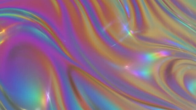 Abstract iridescent flowing liquid with shimmering light effects and rainbow colors