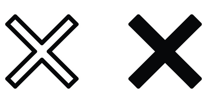 Black cross mark icons set with outlined and solid style shapes Vector